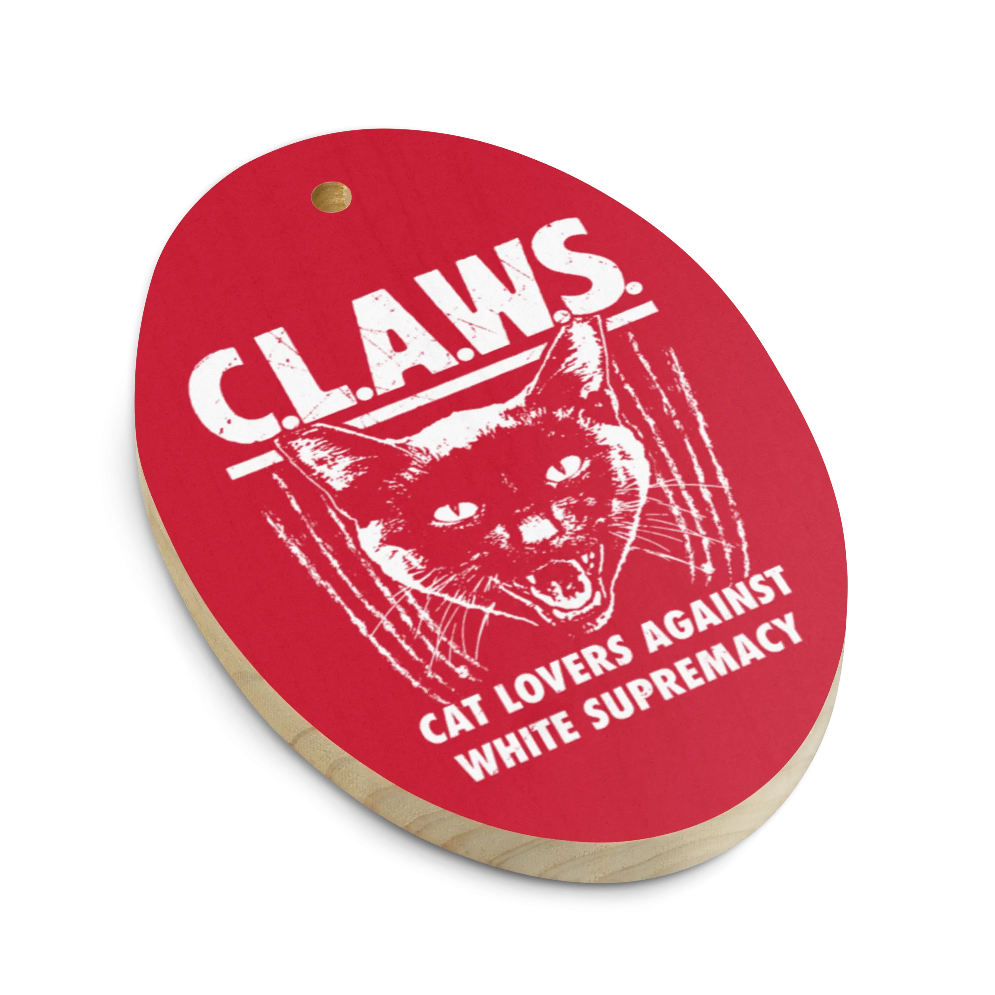 CLAWS Red Wooden Ornament