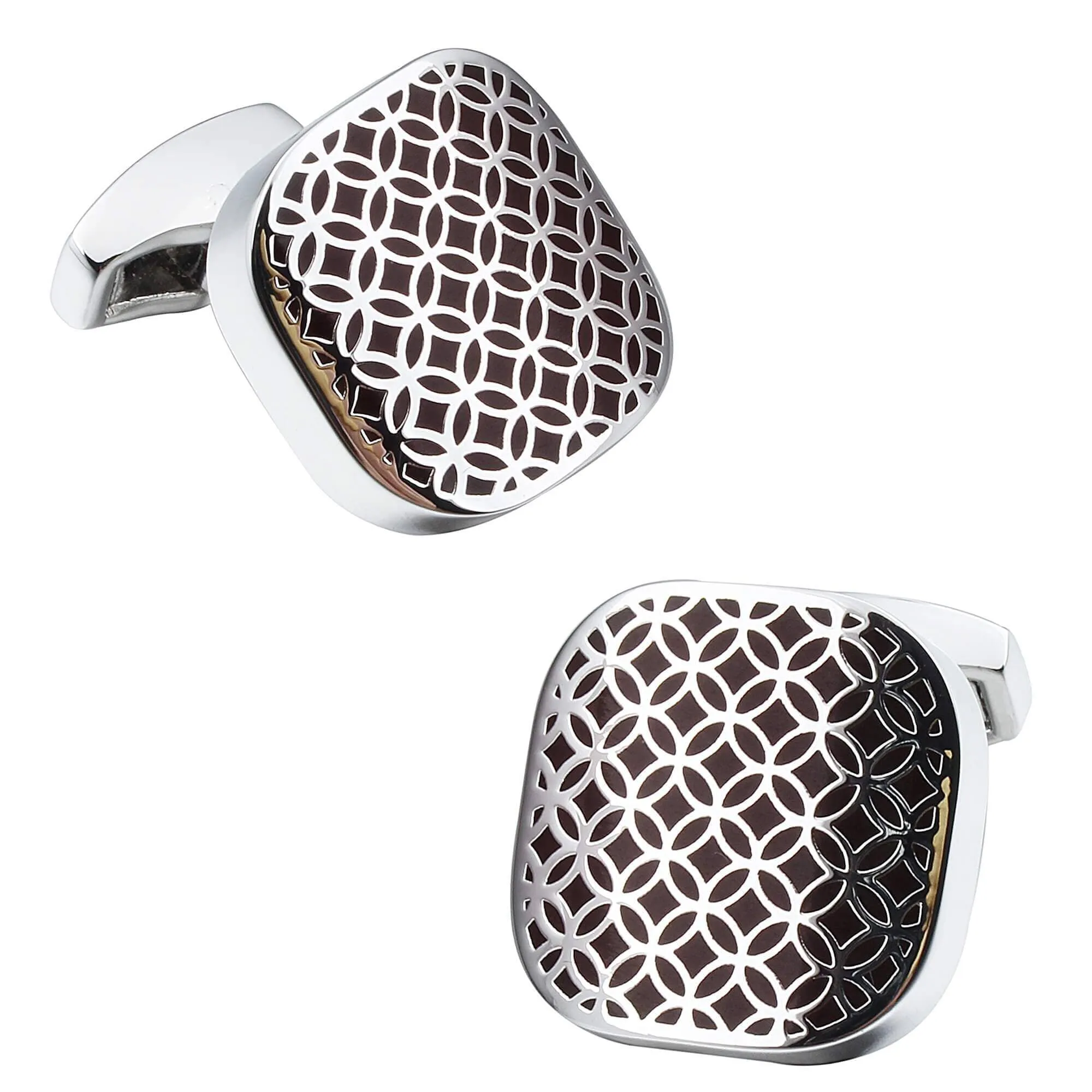 Coffee Enamel & Silver Filagree Design Cufflinks