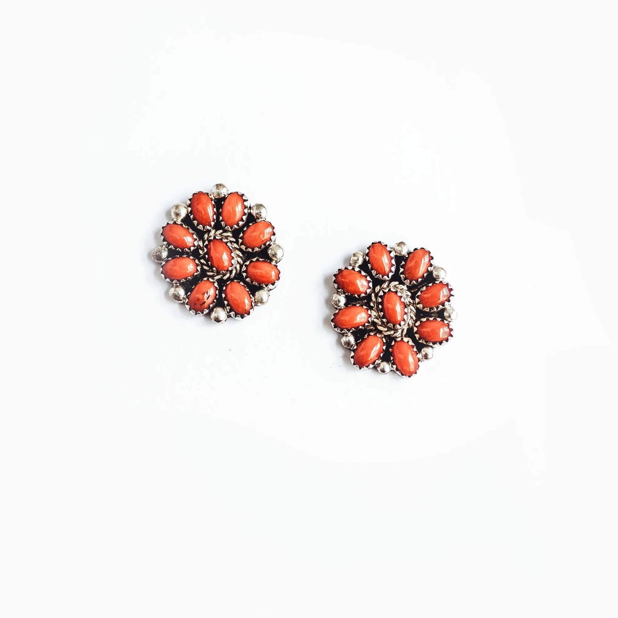 Coral flower Zuni Earring