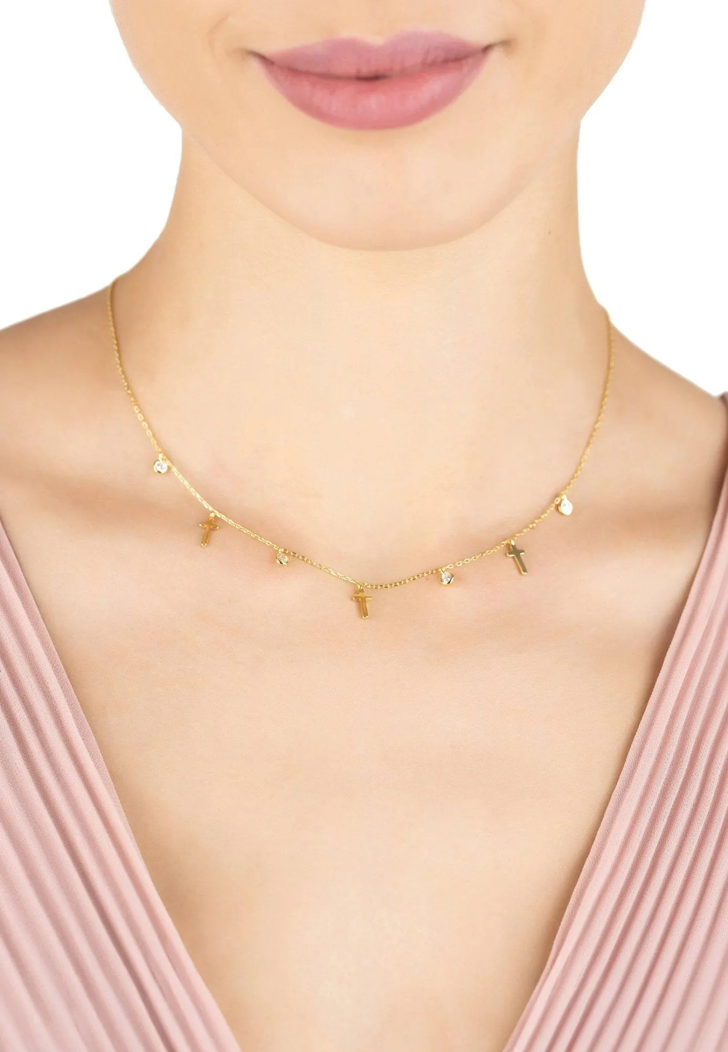 Crosses & Sparkles Choker Necklace Gold