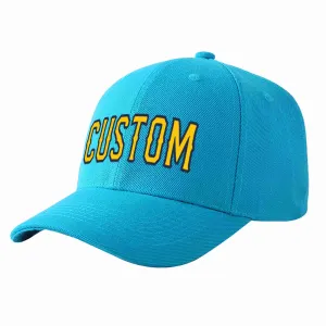 Custom Aqua Gold-Navy Curved Eaves Sport Baseball Cap Design for Men/Women/Youth