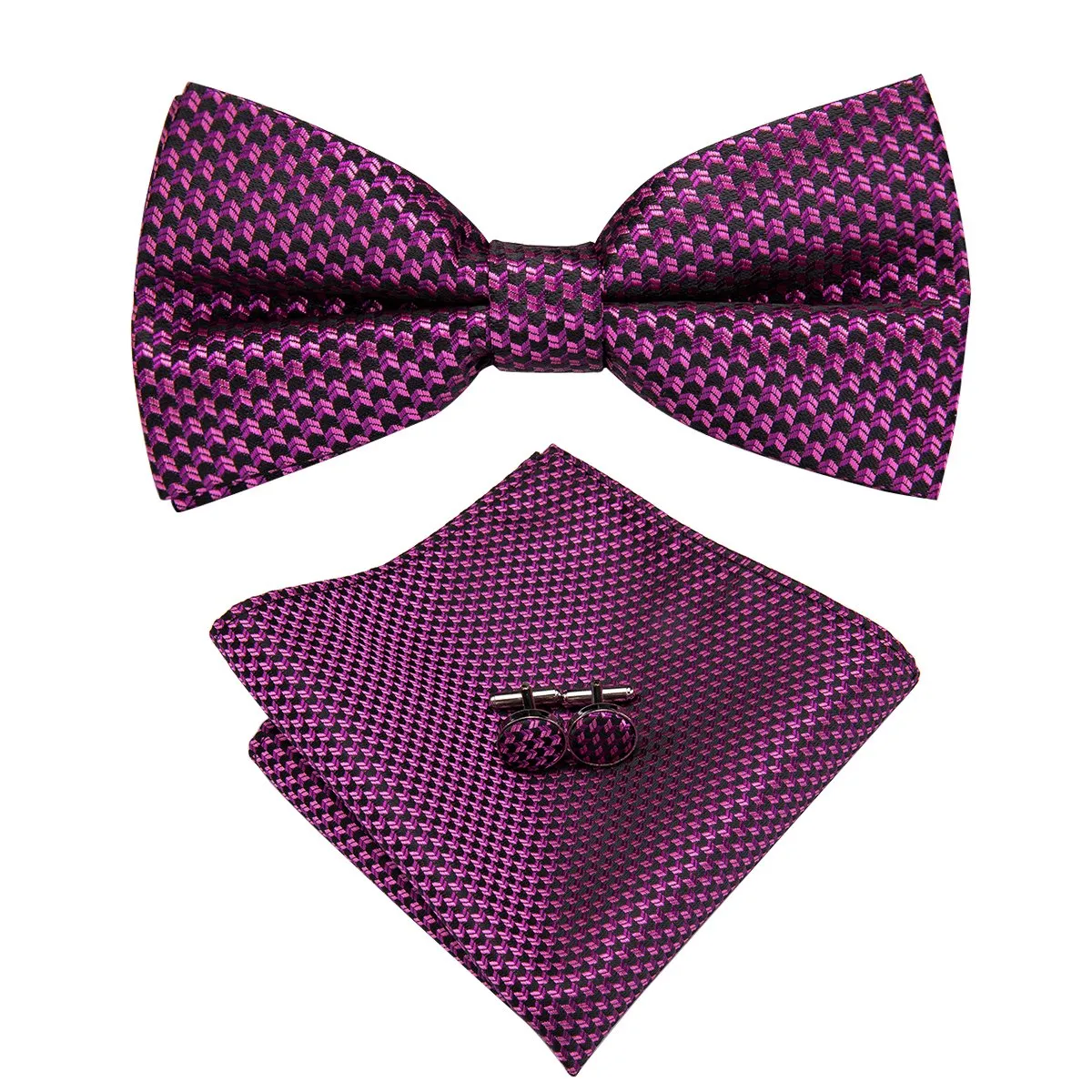 Dark Purple Arrow Novelty Pre-tied Bow Tie Hanky Cufflinks Set