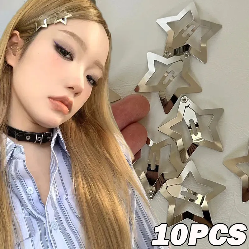 deanwangkt 10Pcs Silver Star BB Hairclips Girls Y2K Cute Star Barrettes Women Simple Metal Snap Clip Headdress Hair Jewelry Accessories