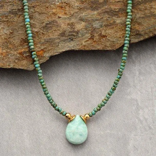 'Dhala' Seed Beads & Amazonite Pendant Necklace