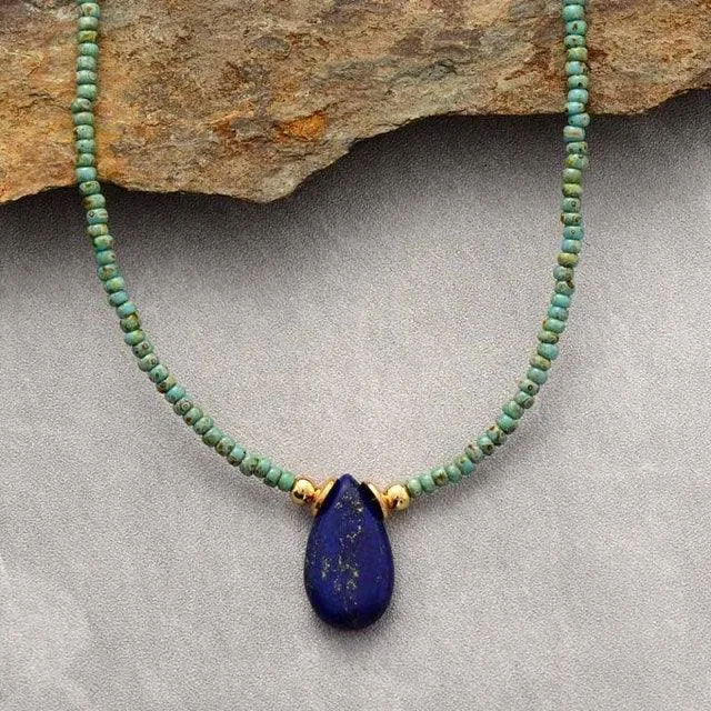 'Dhala' Seed Beads & Lapis Lazuli Pendant Necklace