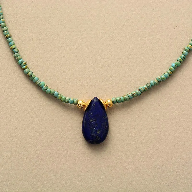 'Dhala' Seed Beads & Lapis Lazuli Pendant Necklace