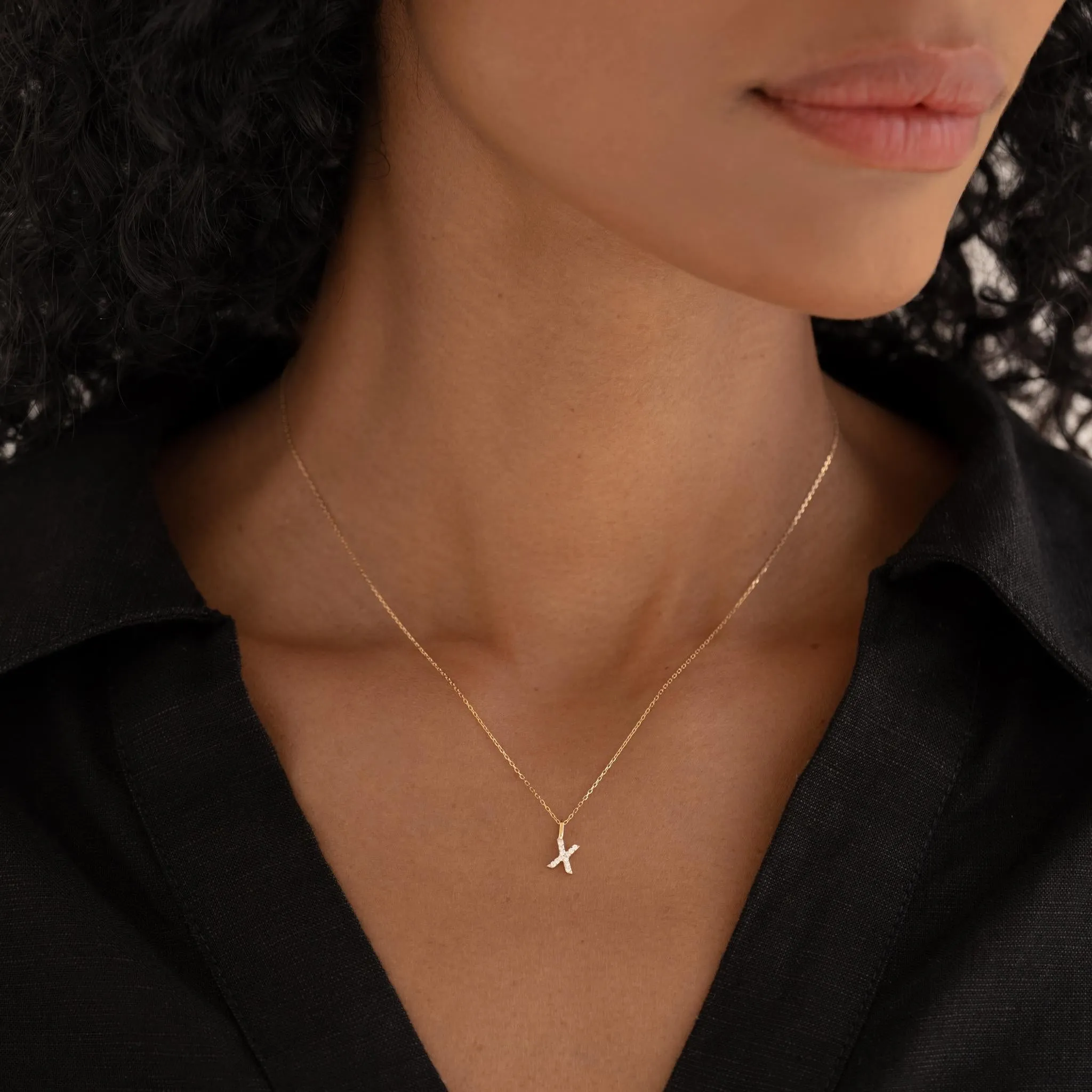 Diamond Initial Pendant 14k Gold - X