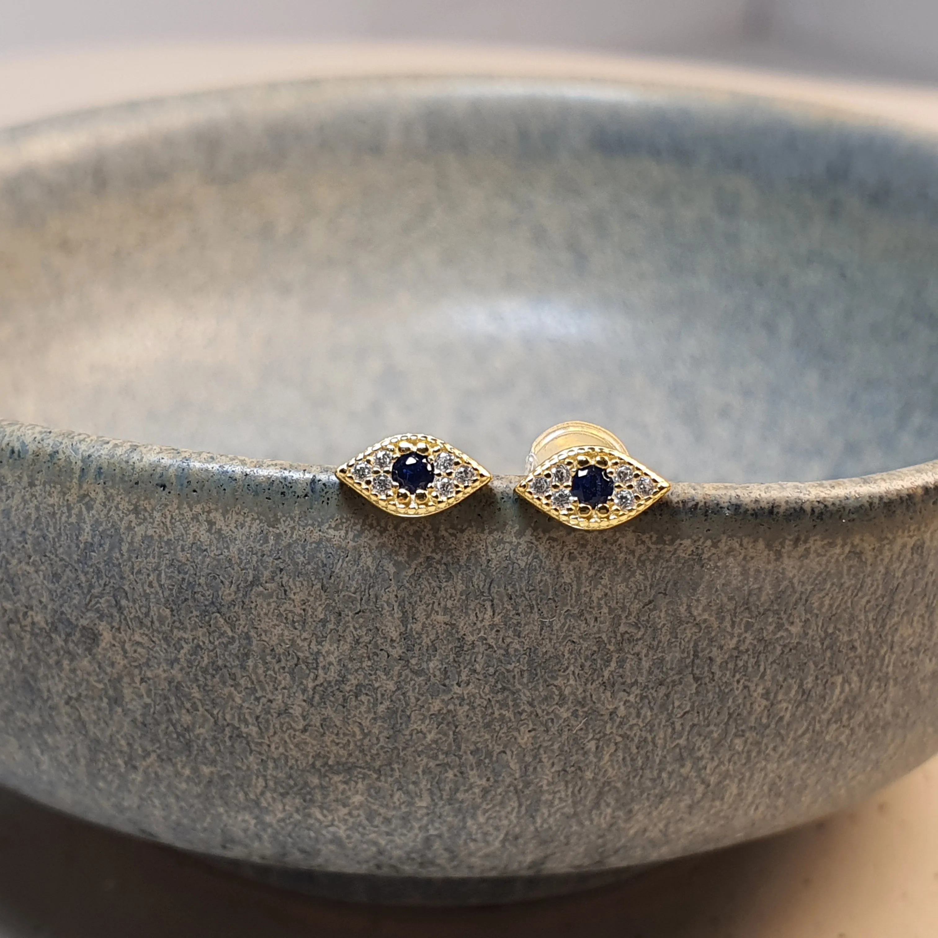 Evil Eye Stud Earrings, Sterling Silver