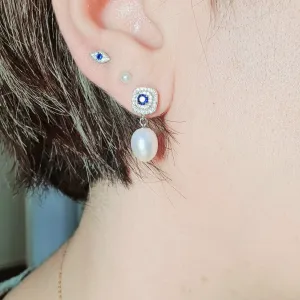 Evil Eye Stud Earrings, Sterling Silver