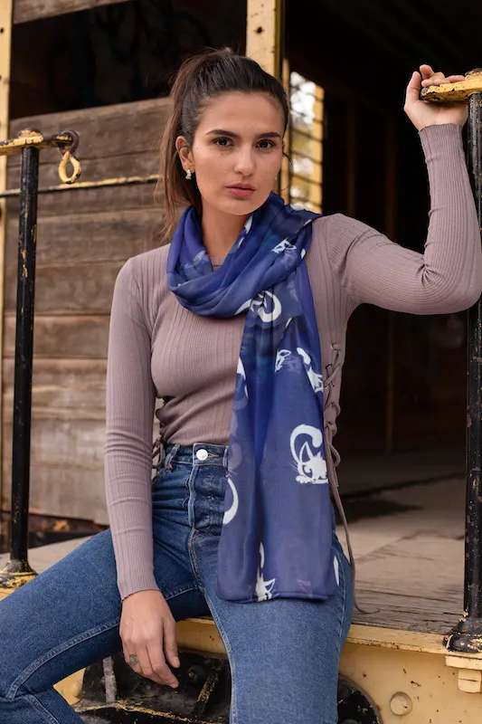 Fabulous Felines Navy Blue Cat Scarf