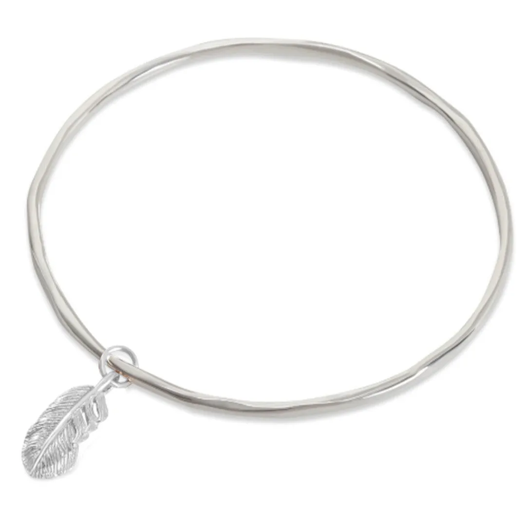 Feather Bangle | Silver - Silver Feather