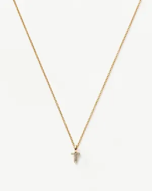 Fine Diamond Initial Mini Pendant Necklace - T | 14k Solid Yellow Gold Plated/Diamond