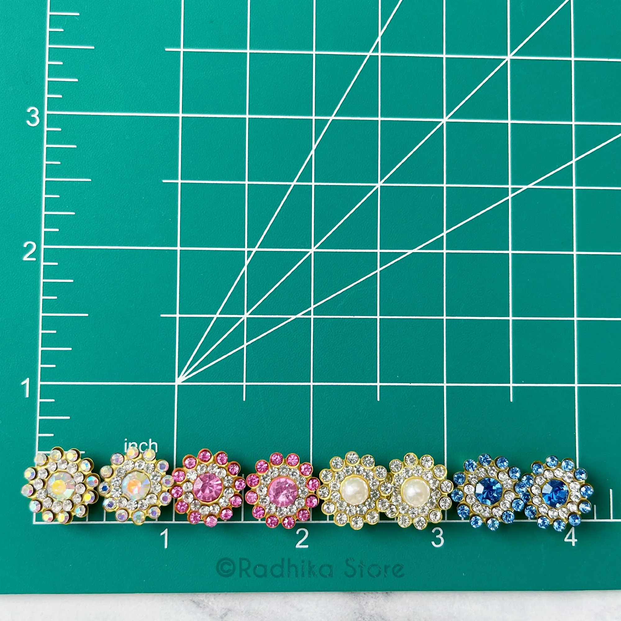 Flower  Rhinestone Earrings - 1/2 Inch