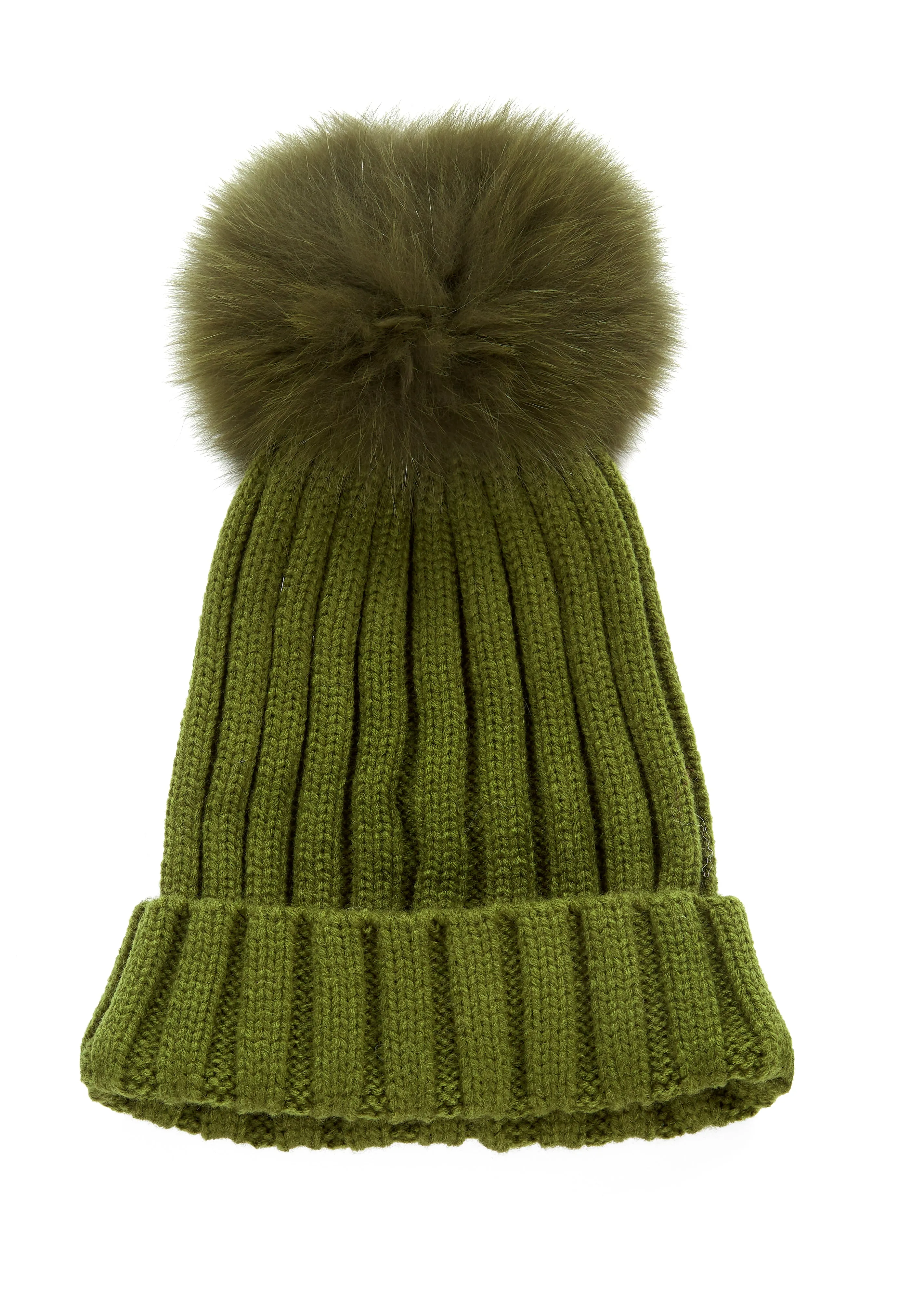 Fur5Eight Khaki Fur Pom Hat﻿