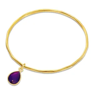 Gold Amethyst Charm Bangle - February Birthstone