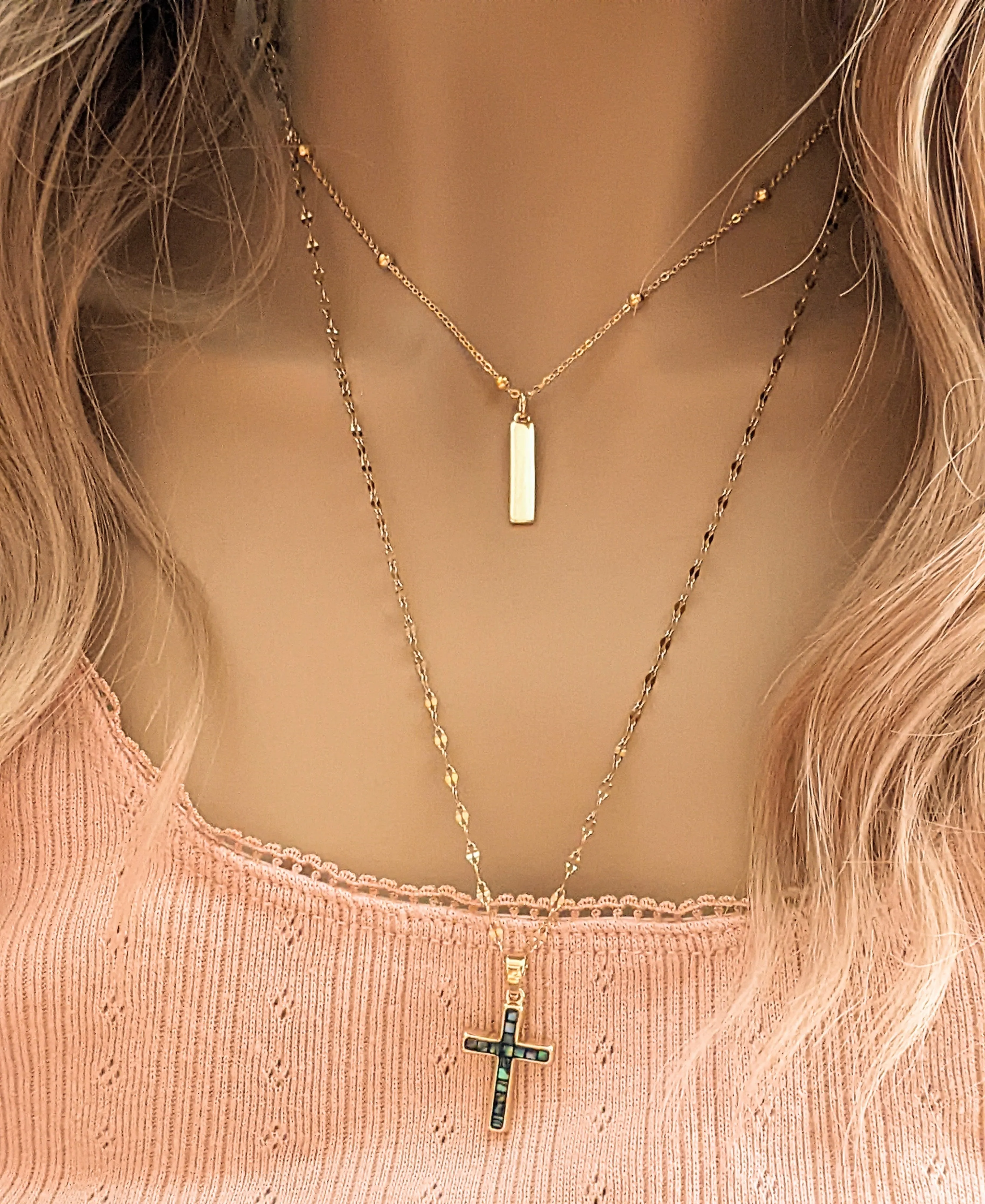 Gold Angel Wing & Cross Layered Necklace Set