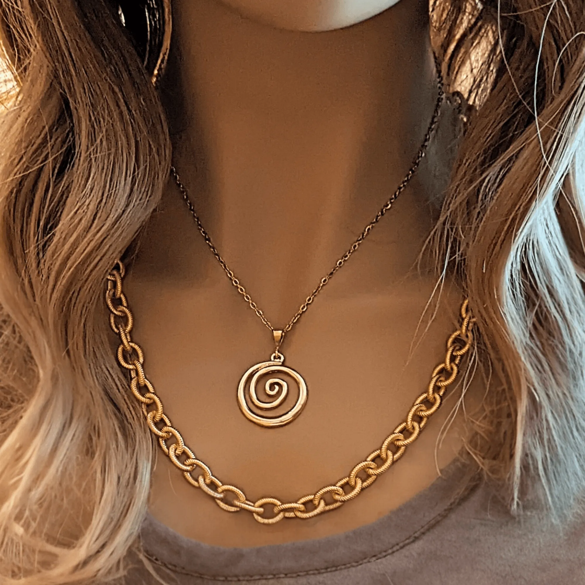 Gold Spiral Necklace, 18- 24 inch