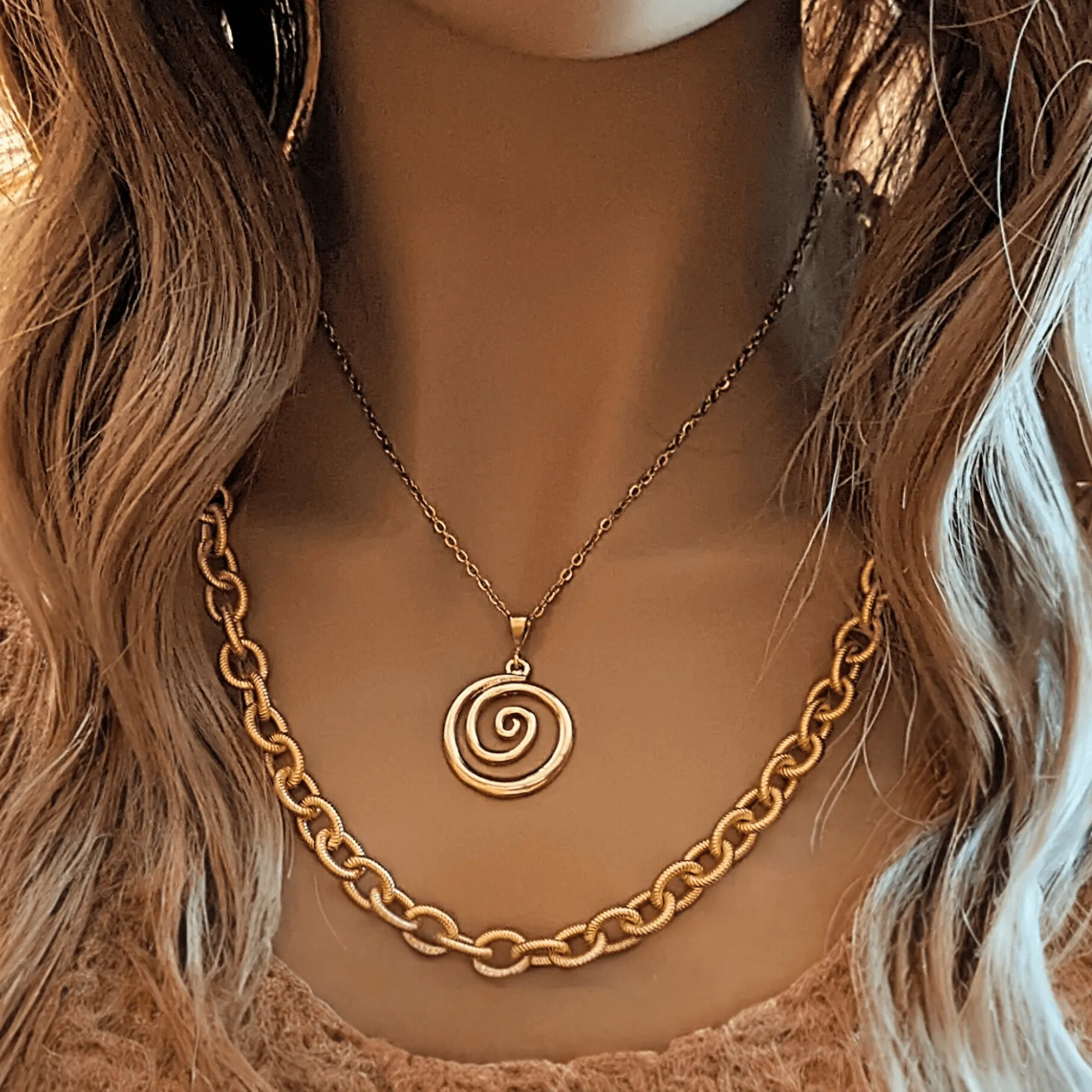 Gold Spiral Necklace, 18- 24 inch