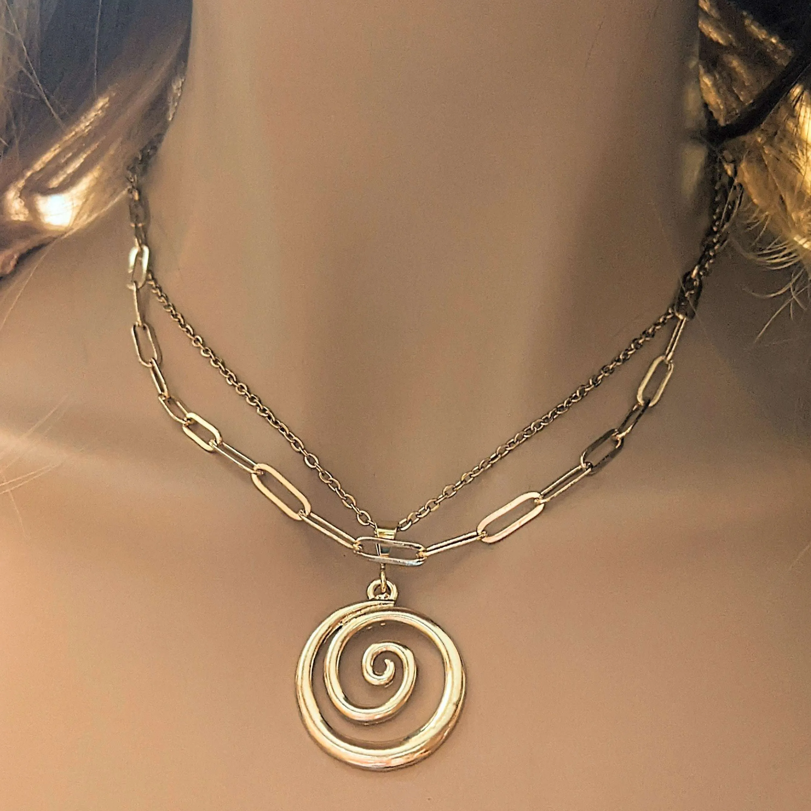 Gold Spiral Necklace, 18- 24 inch