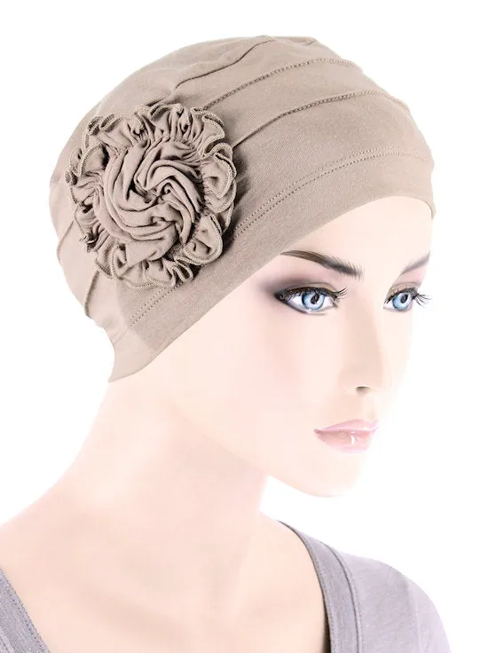 H149BB-BEIGE#Bamboo Pleated Sunflower Cap Champagne Beige