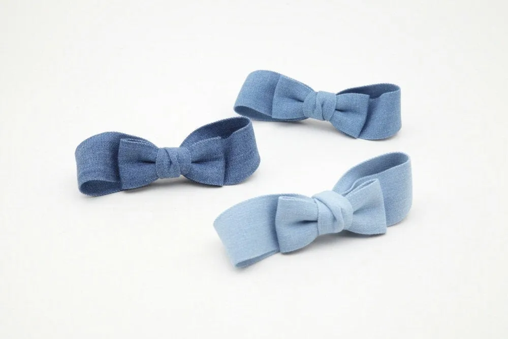 Handmade Denim Jean layer bow French hair Barrettes