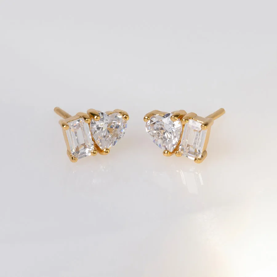 Heart Baguette Duo Stud Earrings