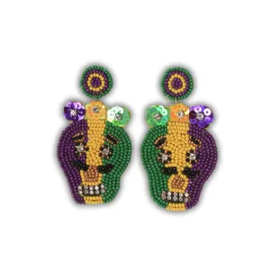 Mardi Gras Beaded Skull Earrings with Rhinestones