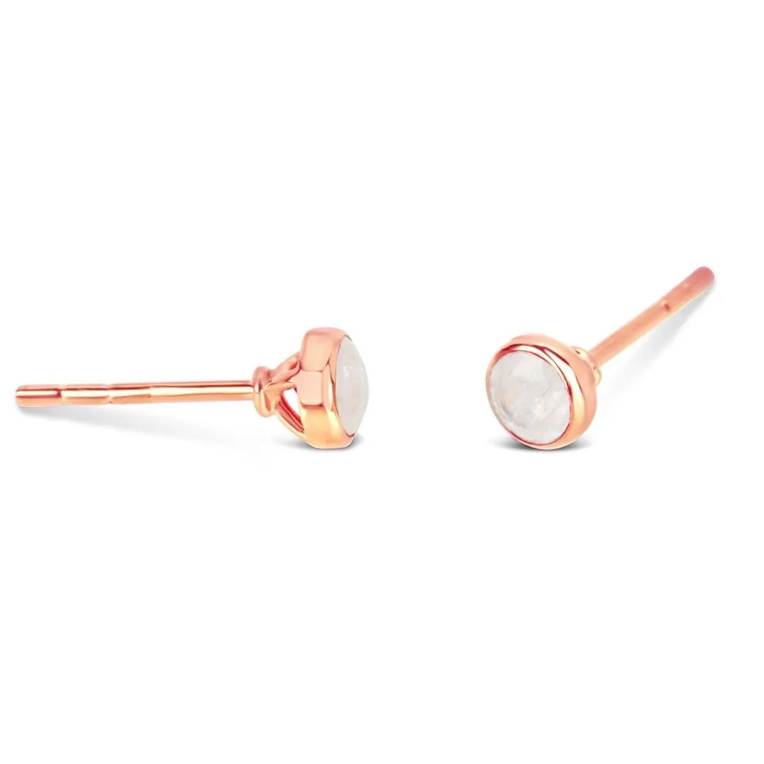 Moonstone Mini Stud Earrings | Rose Gold - June