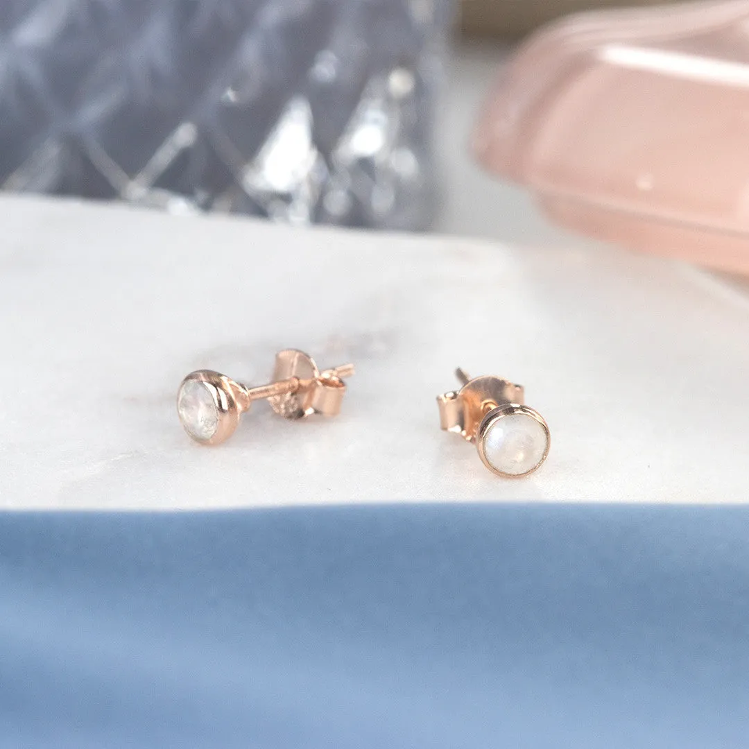 Moonstone Mini Stud Earrings | Rose Gold - June