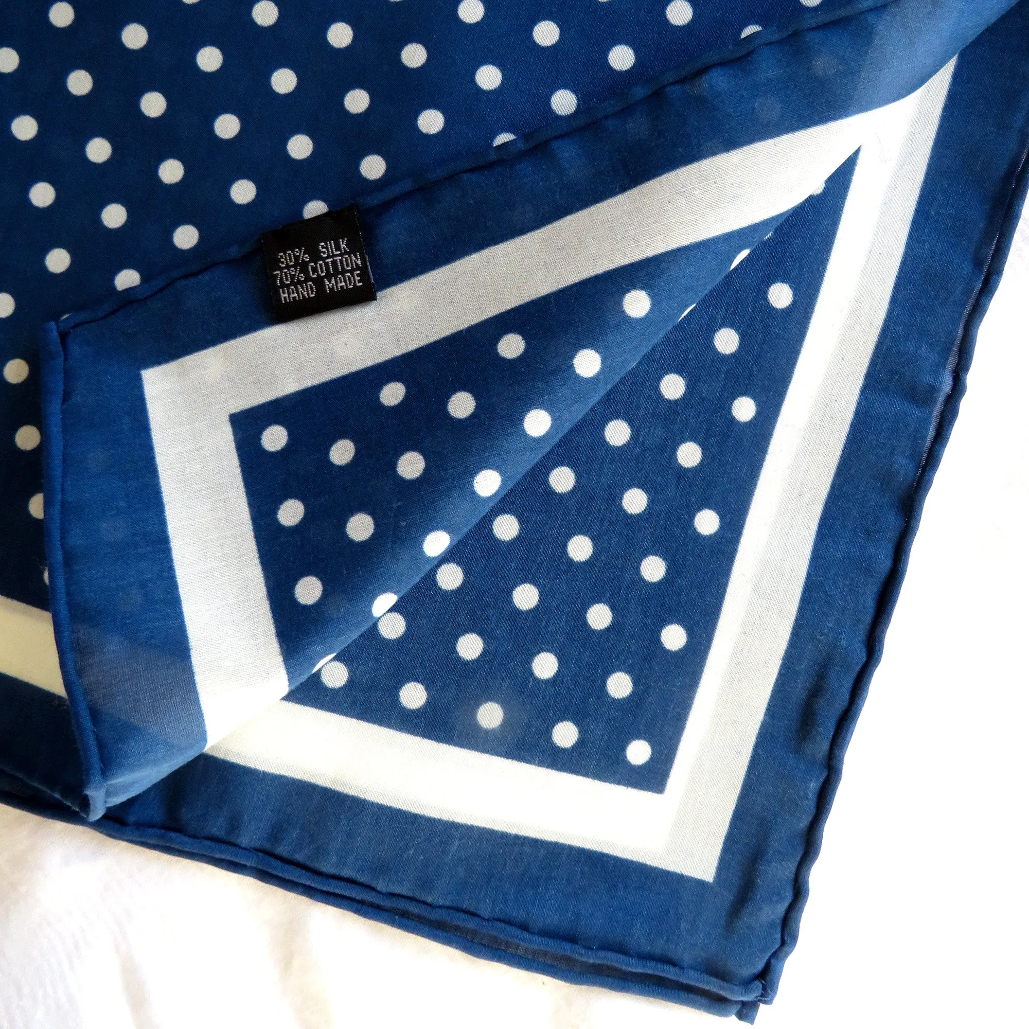 Navy & White Polka Dot Cotton Silk Blend Pocket Square Handkerchief