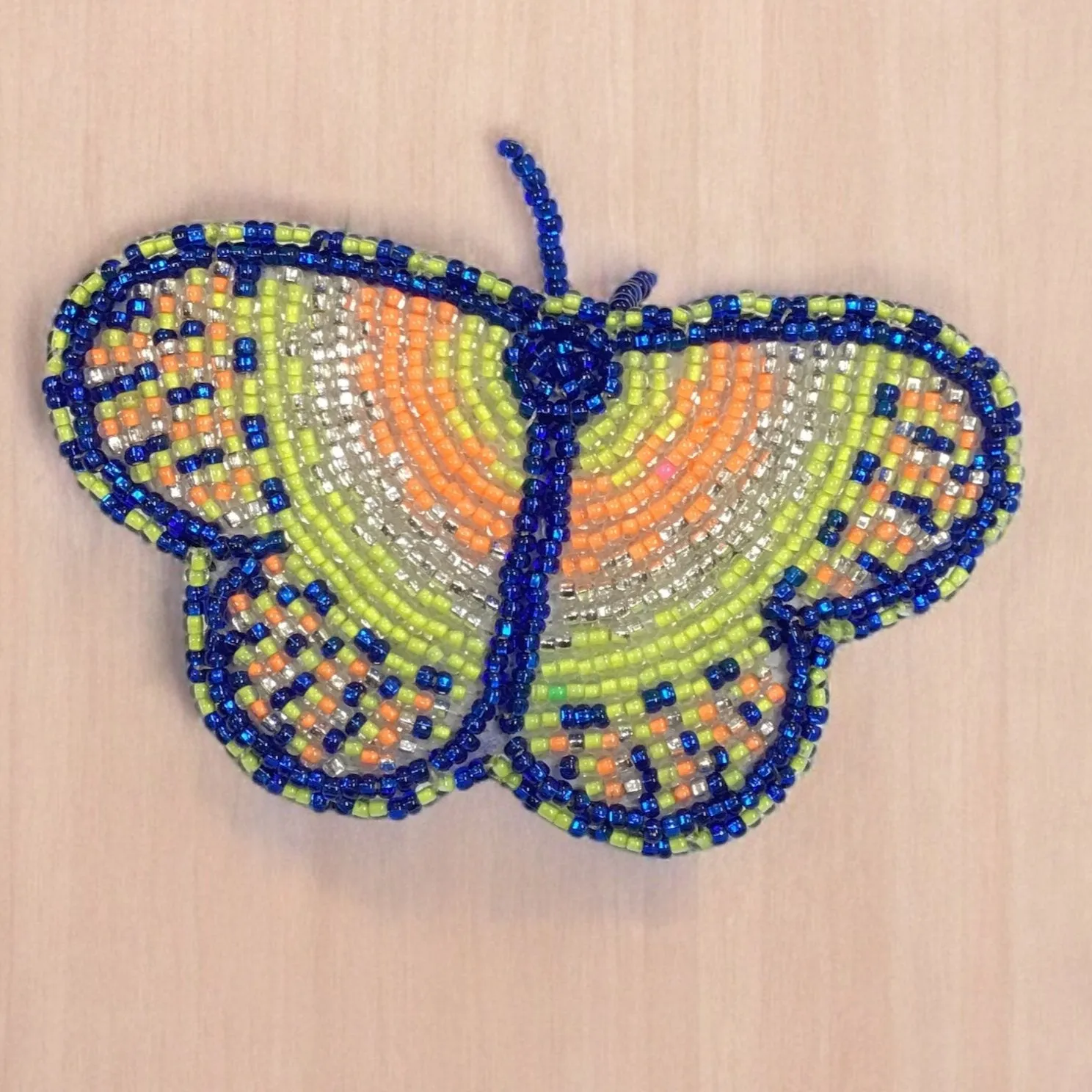 Neon Green and Neon Orange Butterfly Beaded Barrette