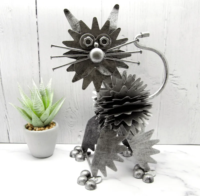 Nuts & Bolts Metal Cat Ornament and Matching Hooks - Gift Set