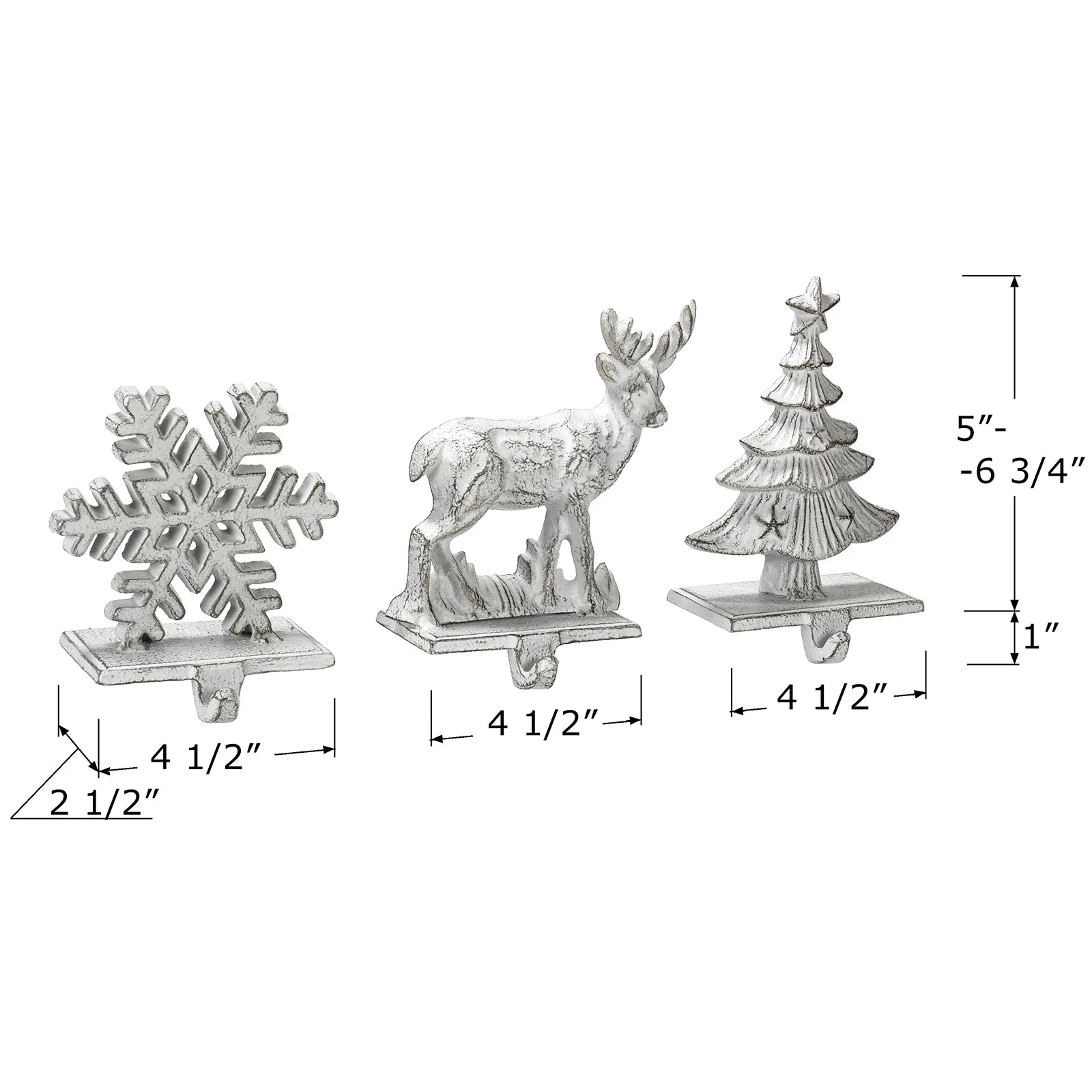 Red Co. Set of 3 Snowflake, Reindeer & Christmas Tree Decorative Cast Iron Stocking Holders