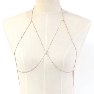 Rhinestone Bra Body Chain in Gold