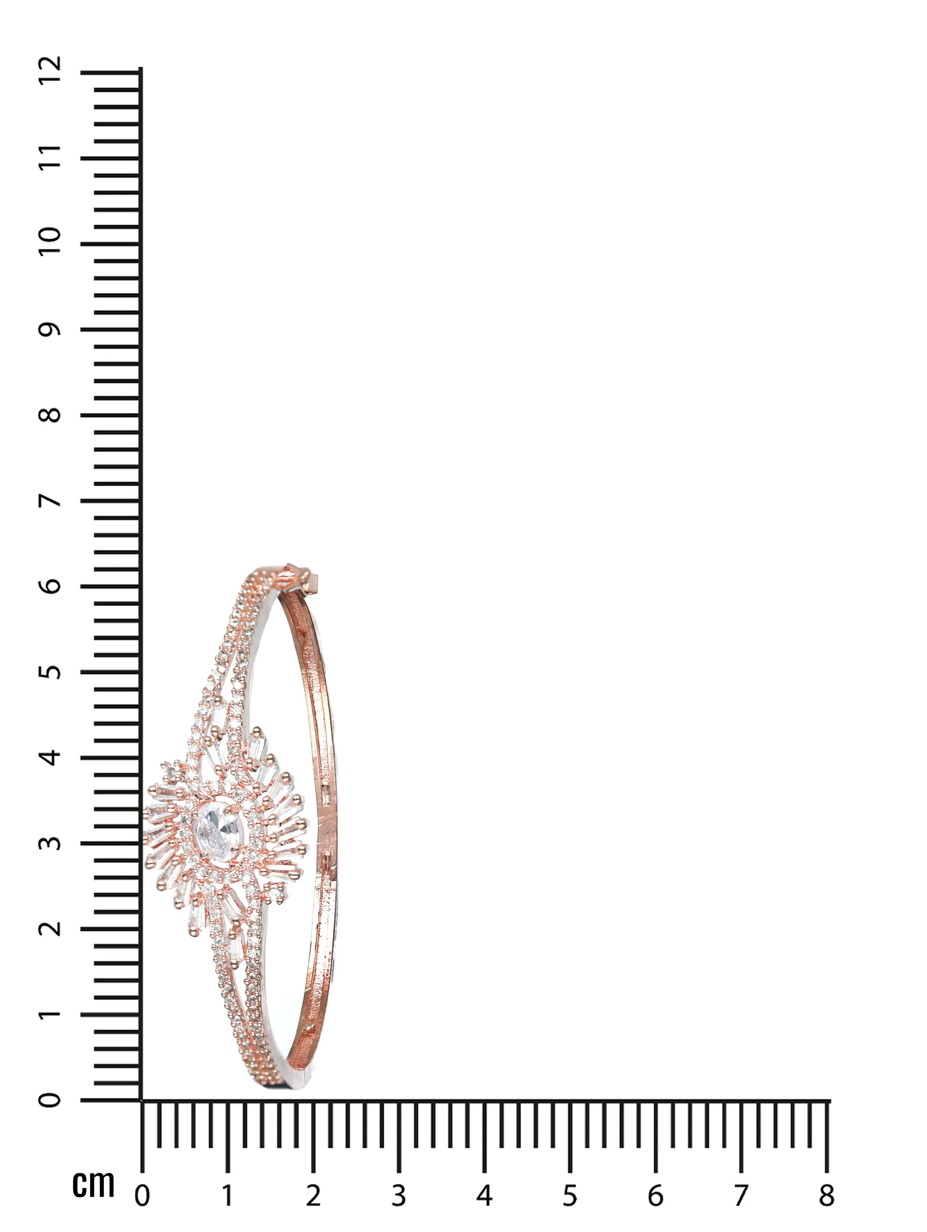 Rose Gold-Plated Bangle-Style Bracelet with American Diamonds in Floral Pattern