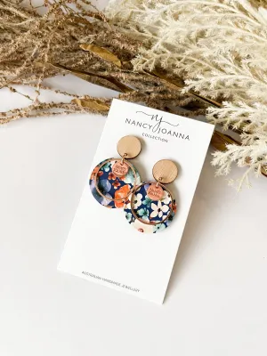 Rustic Blue Floral Round Drops