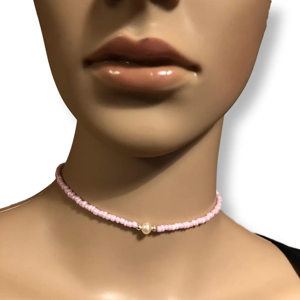 Shimmery Pink Freshwater Pearl Bead Choker