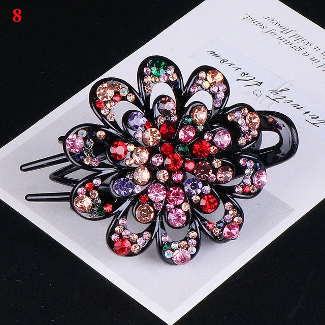 Shiny Rhinestone Flower Hair Clip