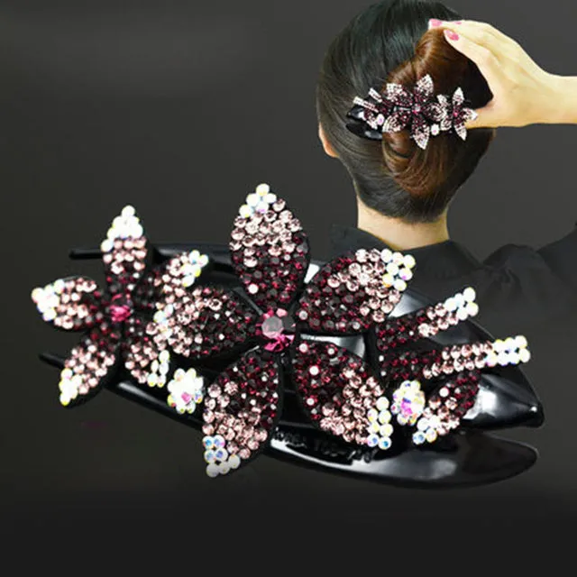 Shiny Rhinestone Flower Hair Clip