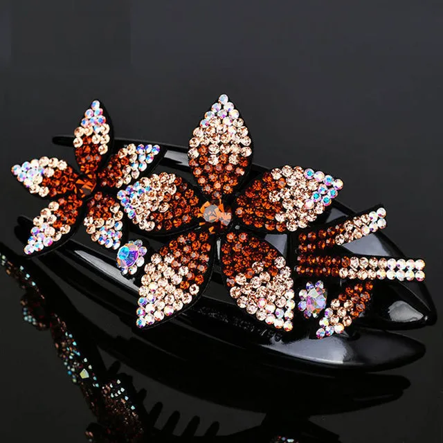 Shiny Rhinestone Flower Hair Clip