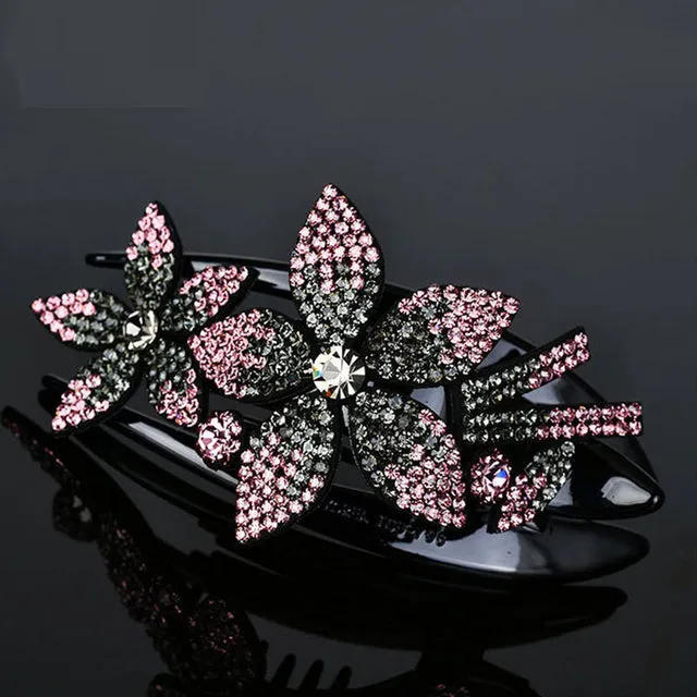 Shiny Rhinestone Flower Hair Clip