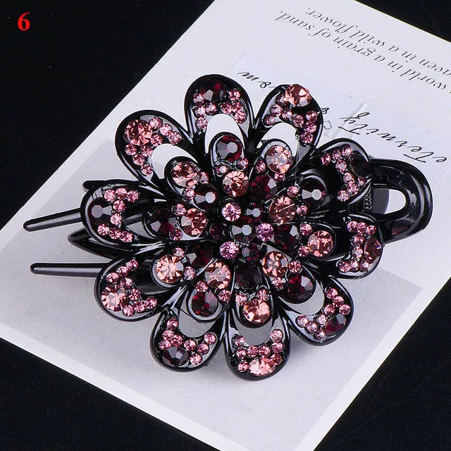 Shiny Rhinestone Flower Hair Clip