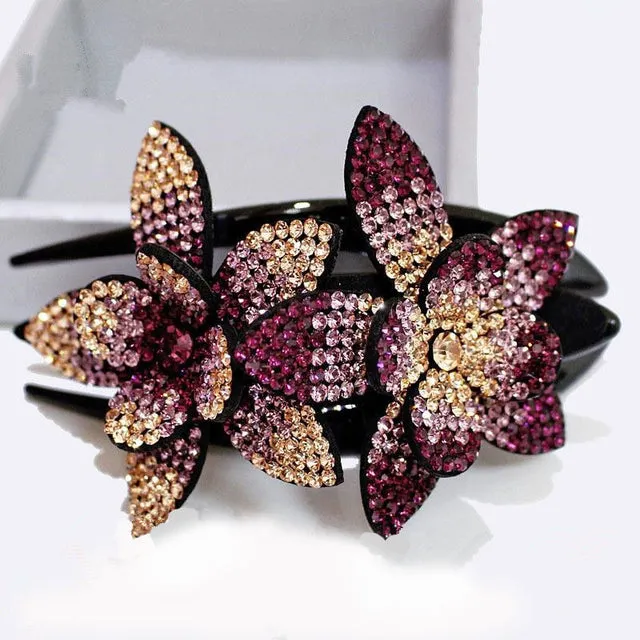 Shiny Rhinestone Flower Hair Clip