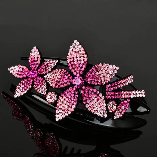 Shiny Rhinestone Flower Hair Clip