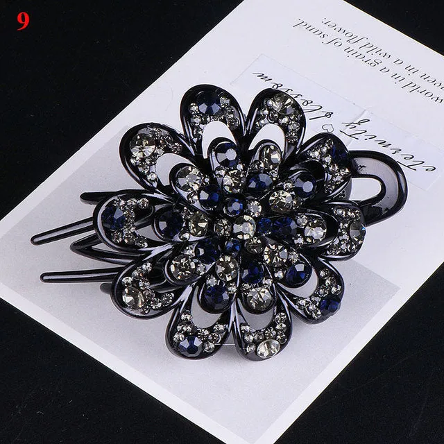 Shiny Rhinestone Flower Hair Clip