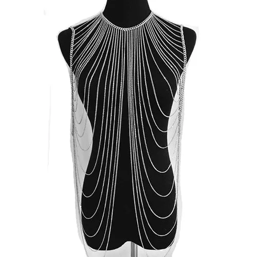 Shoulder Drape Body Jewelry Chain in Silver