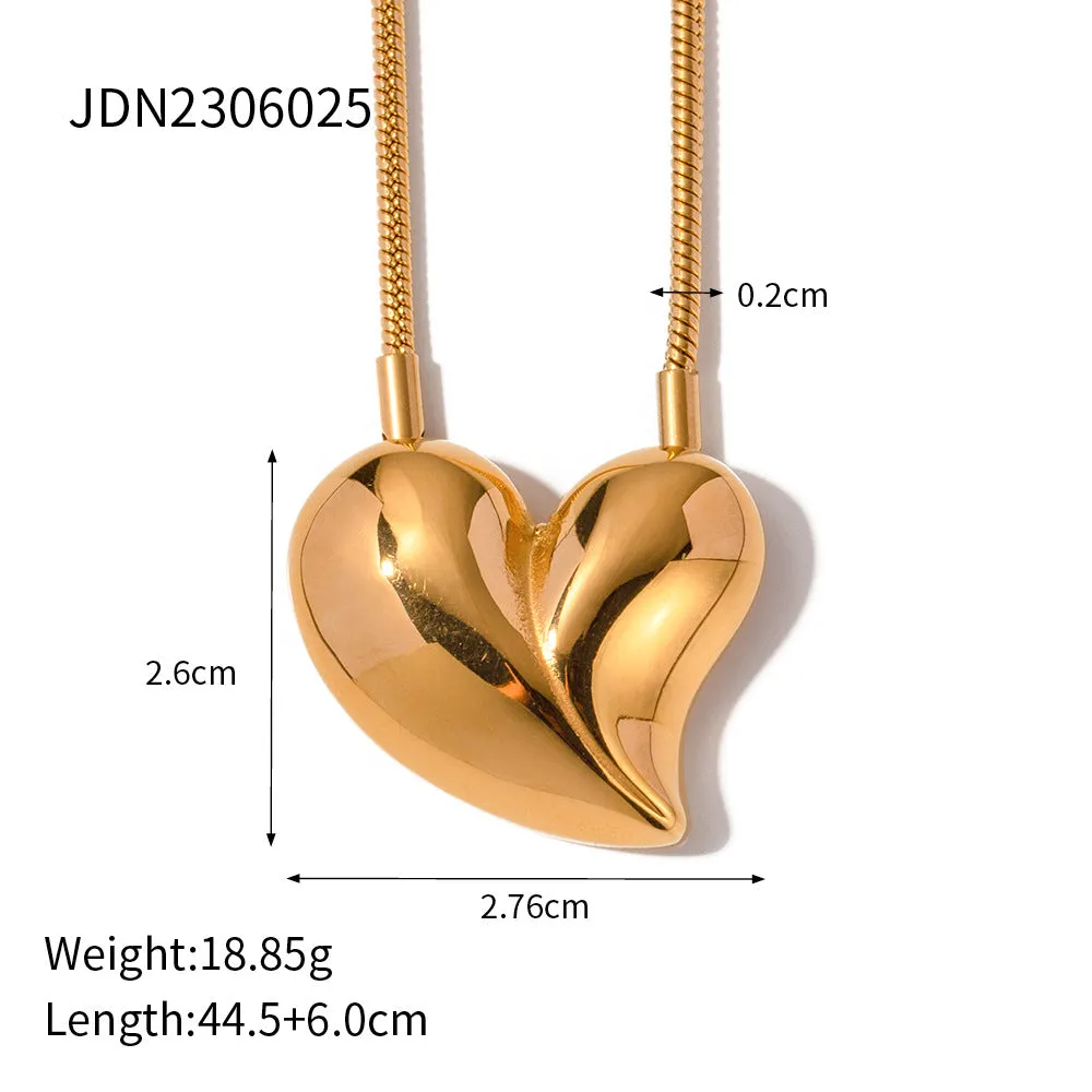 SISSLIA New 18K Gold Exaggerated Large Heart Shaped Stainless Steel Stud earrings Necklace Set for Women