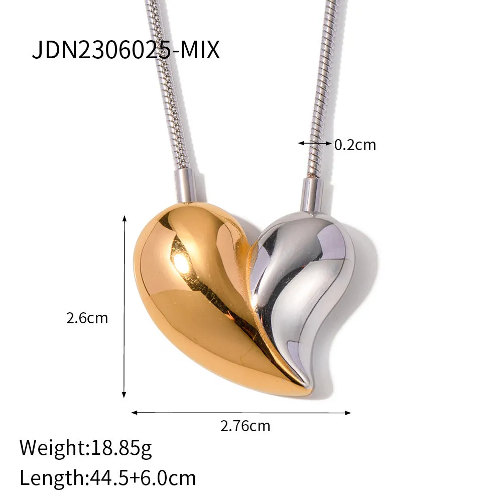 SISSLIA New 18K Gold Exaggerated Large Heart Shaped Stainless Steel Stud earrings Necklace Set for Women