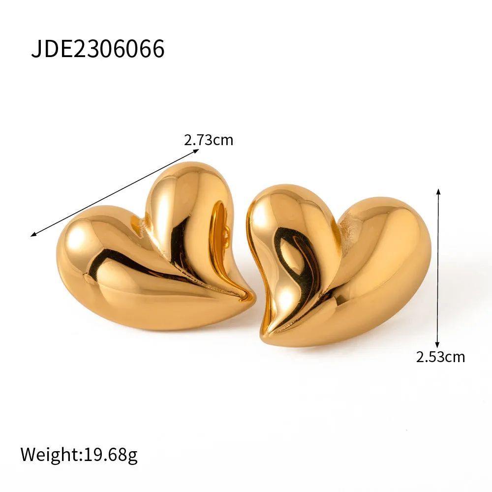 SISSLIA New 18K Gold Exaggerated Large Heart Shaped Stainless Steel Stud earrings Necklace Set for Women