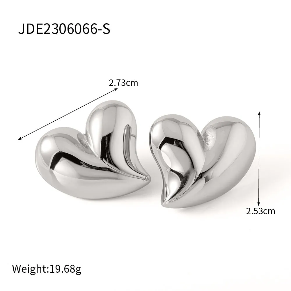 SISSLIA New 18K Gold Exaggerated Large Heart Shaped Stainless Steel Stud earrings Necklace Set for Women